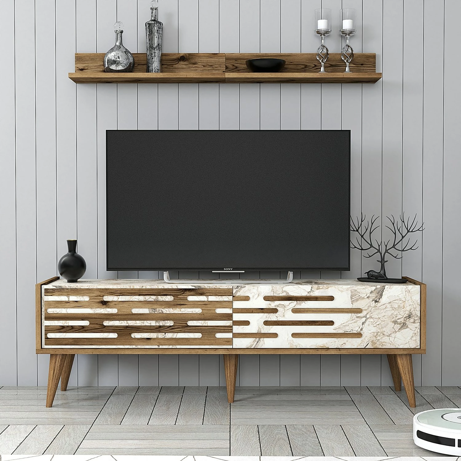 Komoda za TV Valensiya 140, arre/bela/marmor, Hanah Home