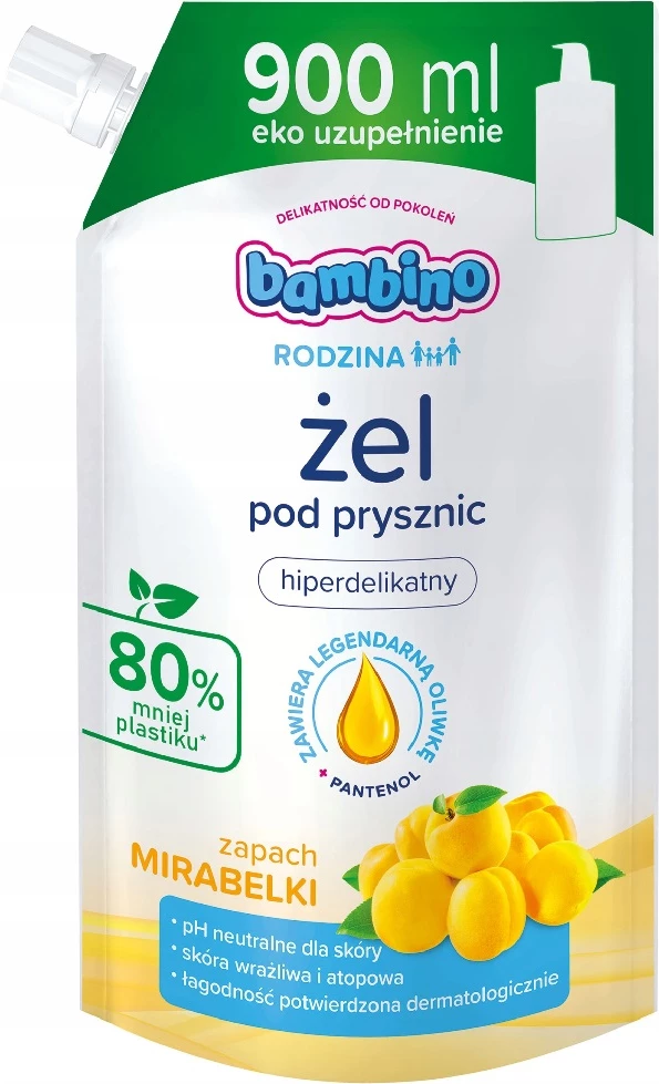 Nežen gel za prhanje za družino Bambino Super Gentle Mirabelle, polnilo 900 ml
