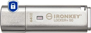 USB ključek za shranjevanje z varnostjo Kingston IronKey Locker+ 50, 64 GB, USB 3.2, šifriranje, srebrn