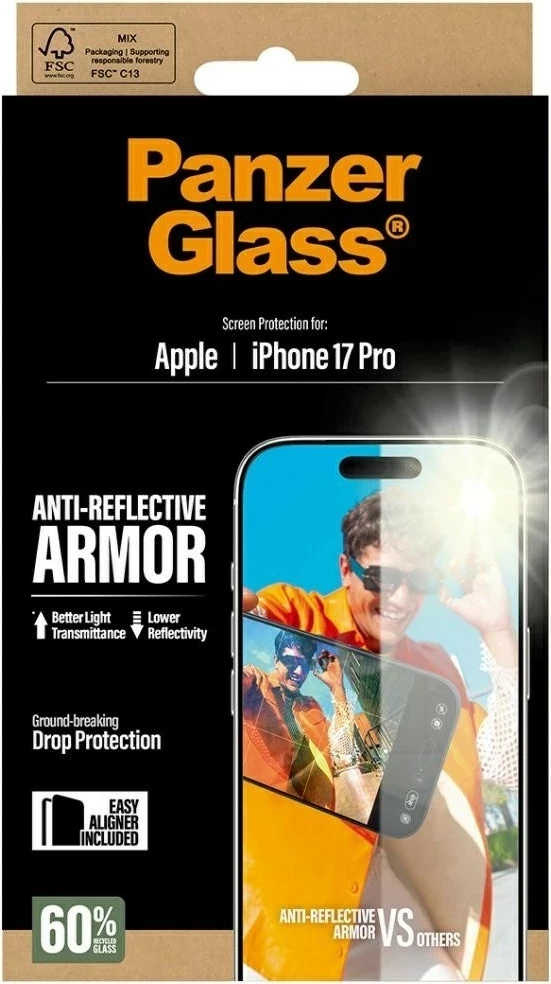 Zaščitno steklo Armor Anti-Reflective EasyAligner za iPhone 17 Pro, PanzerGlass, prozorno