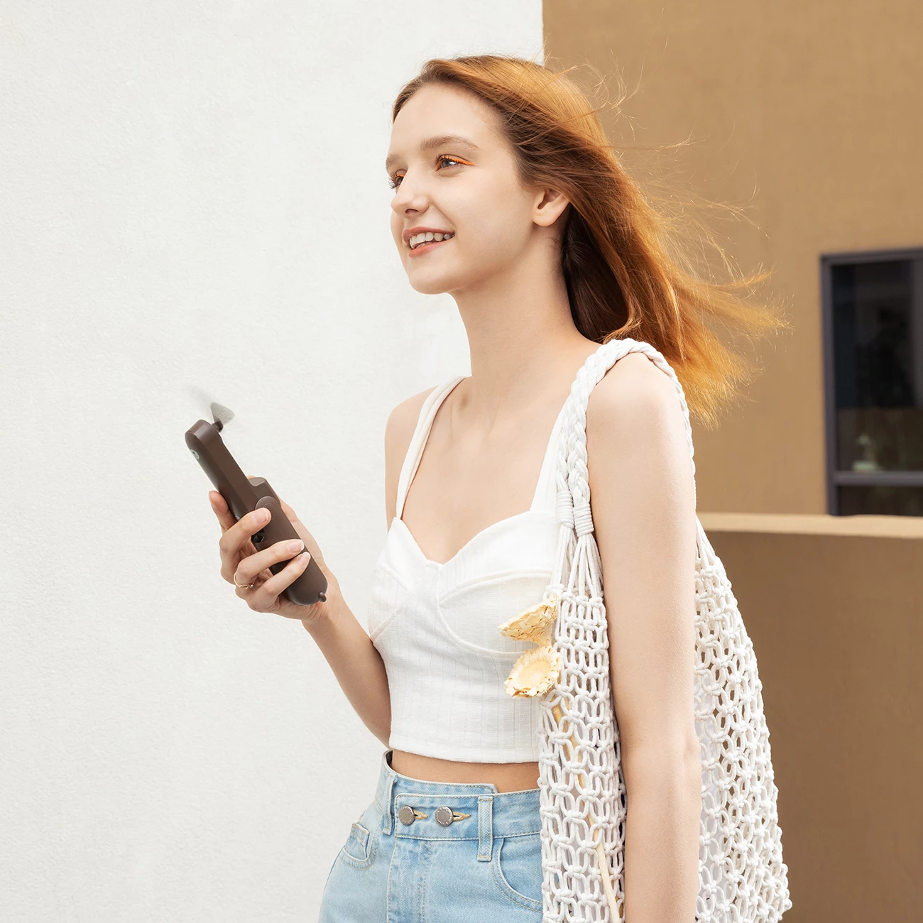 Prenosni ventilator Jisulife Life8, 2000 mAh, USB-C, power bank, rjav