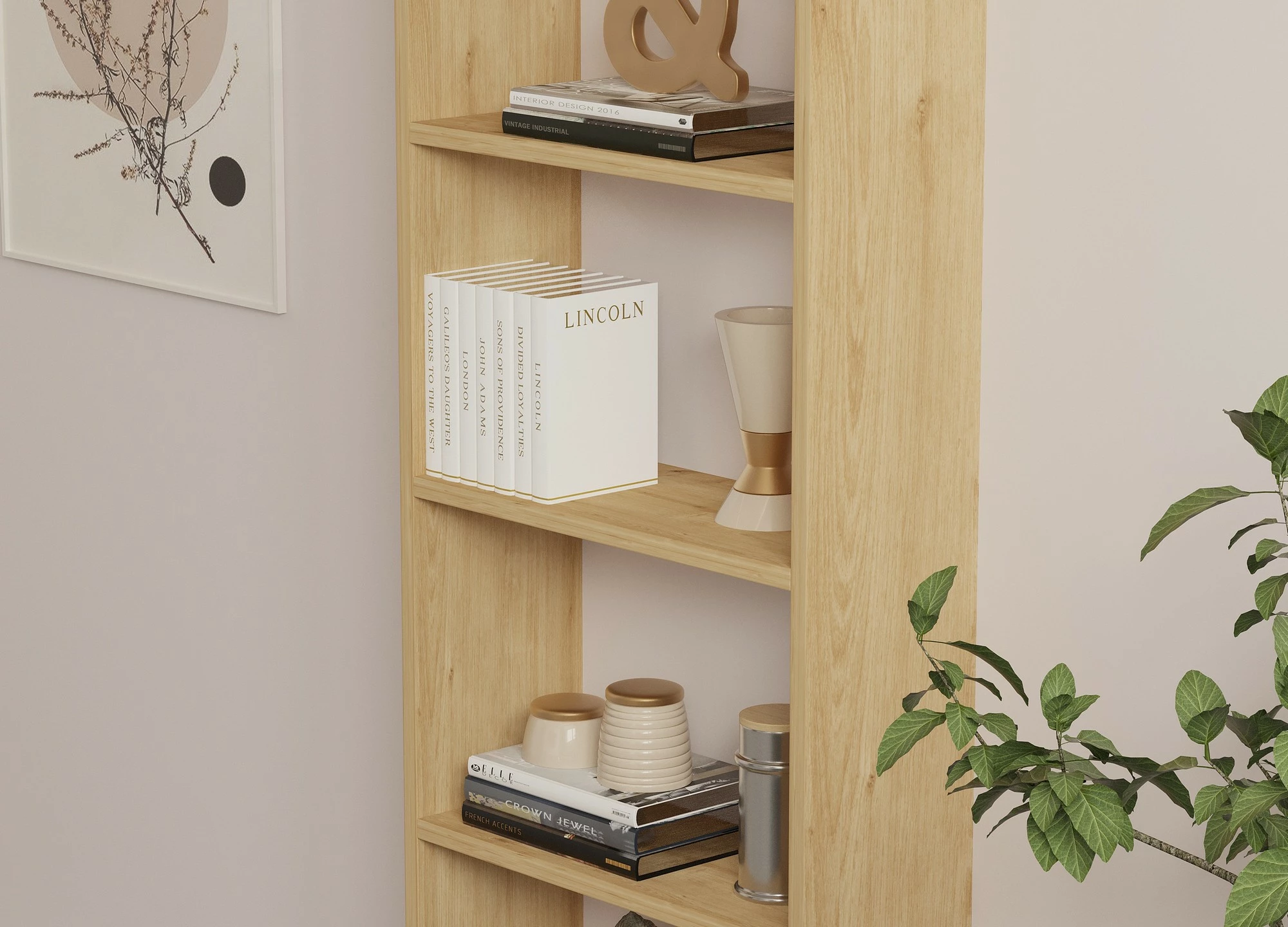 Polica za knjige, hrast, Hanah Home, nova