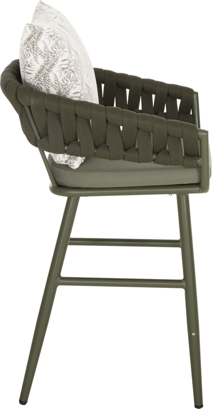 Barski stol aluminij CAMDEN FH6142.09 z naslonom in vzorcem - temno olivna 56x60x108Hcm