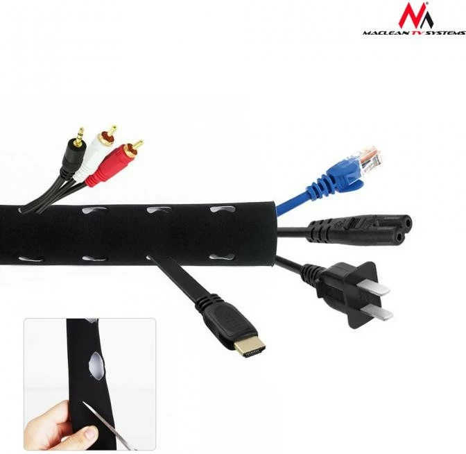 Organizator kablov Maclean MCTV-672, neopren, 110 mm x 2 m, črno/bel