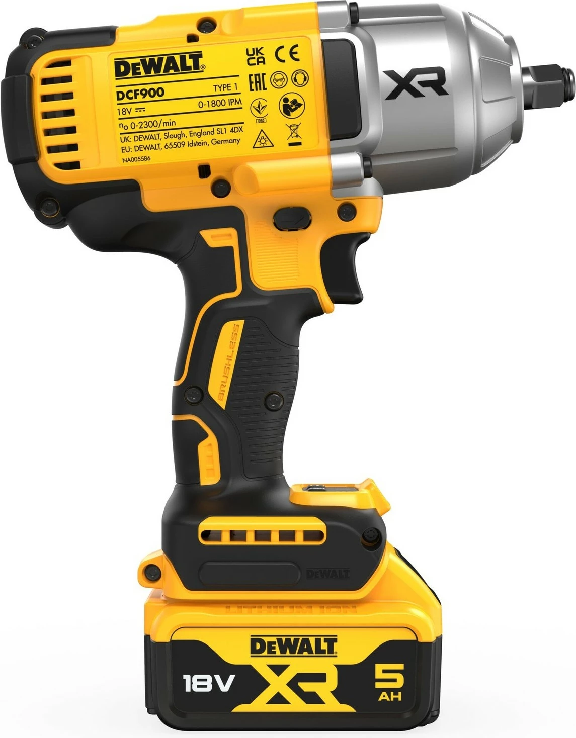 Udarni ključ, DeWALT DCF900P2T-QW, brezkrtačni, 1/2", 18V, 5Ah, črn/rumen