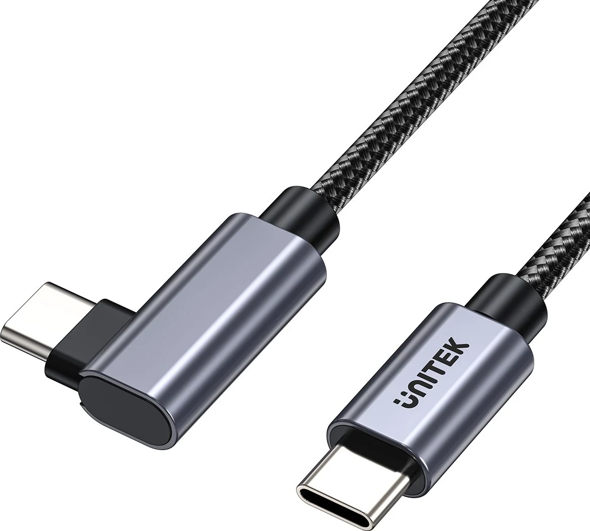 Kabel USB-C z 90° kotom PD 100W 0,5 m, črno-siv - Unitek