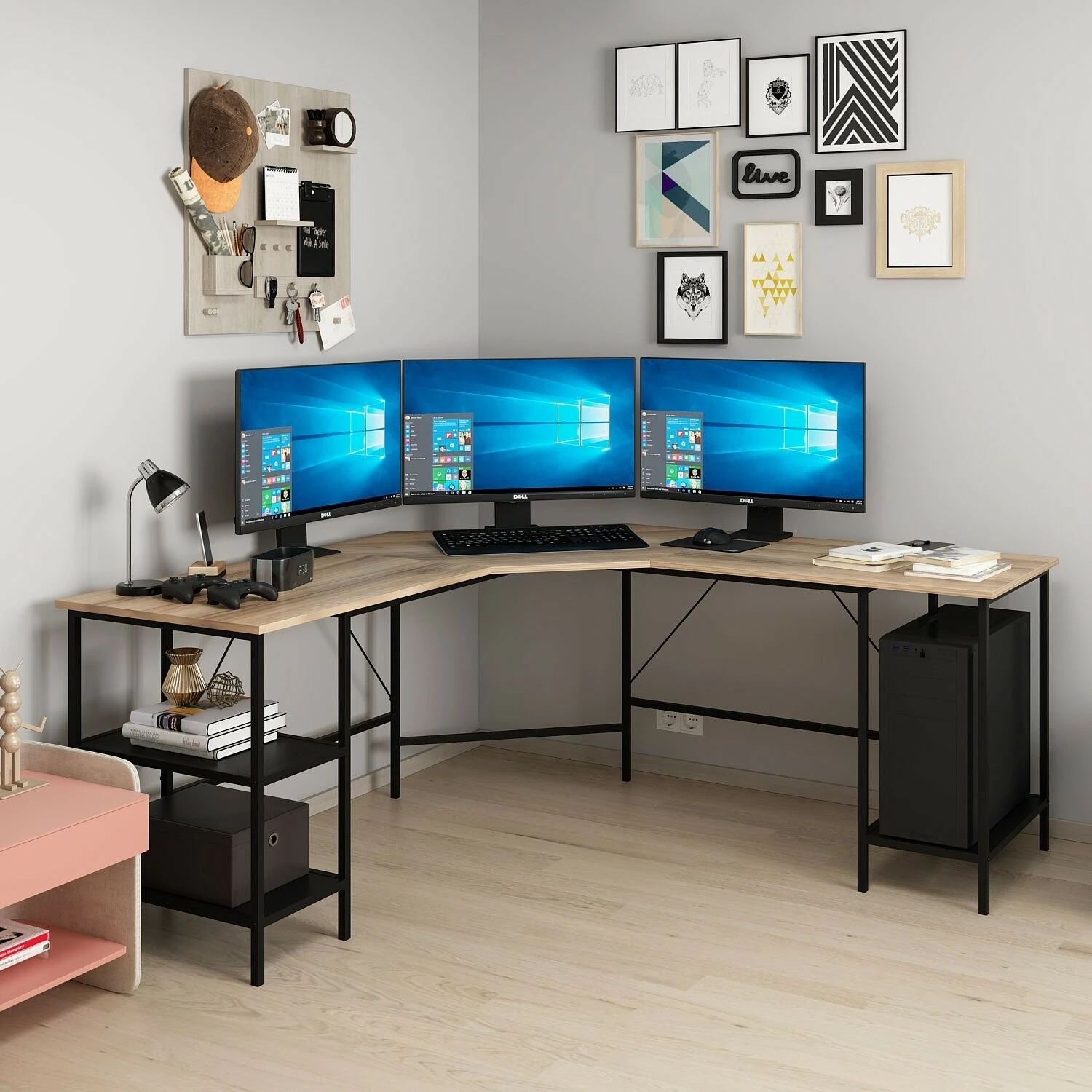 Kotna delovna miza, barva Dore, Hanah Home Power L - 8538