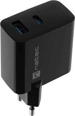 Polnilnik Natec Ribera GaN 45W z USB-A in USB-C, črn