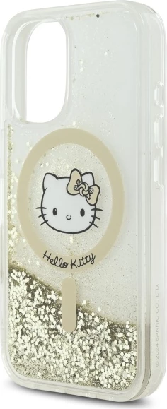 Zaščitni ovitek z zlatimi delci Hello Kitty Liquid Glitter Fever MagSafe za iPhone 16, Gold