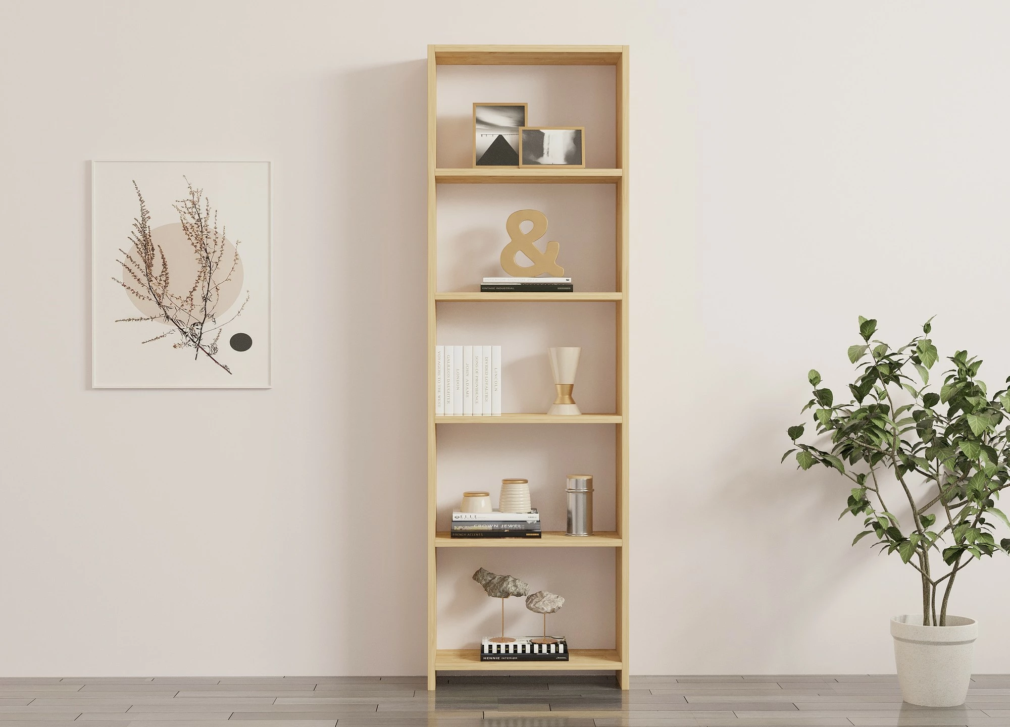 Polica za knjige, hrast, Hanah Home, nova