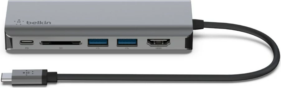 Večvratni adapter Belkin AVC008BTSGY, USB-C, 100W, HDMI, RJ-45, SD, 2x USB-A, 1x USB-C, črno/siv