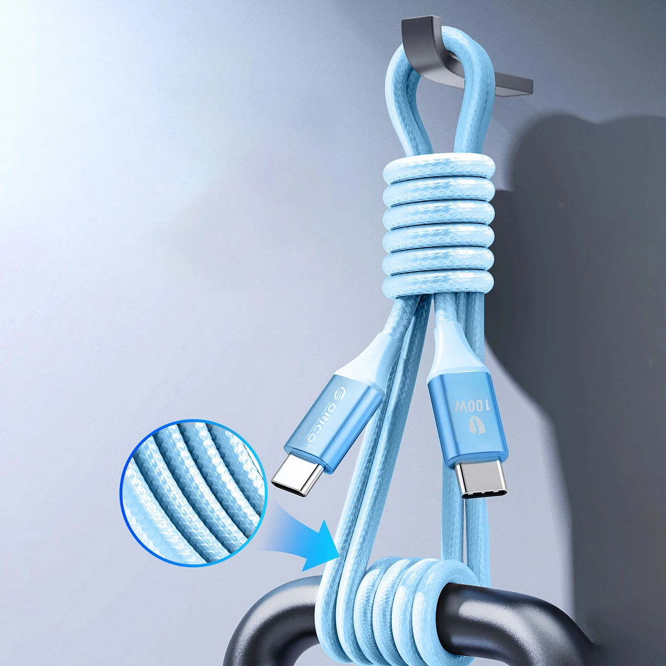 Kab I USB-C na USB-C, Orico CDX, 1 m, 100W, modra