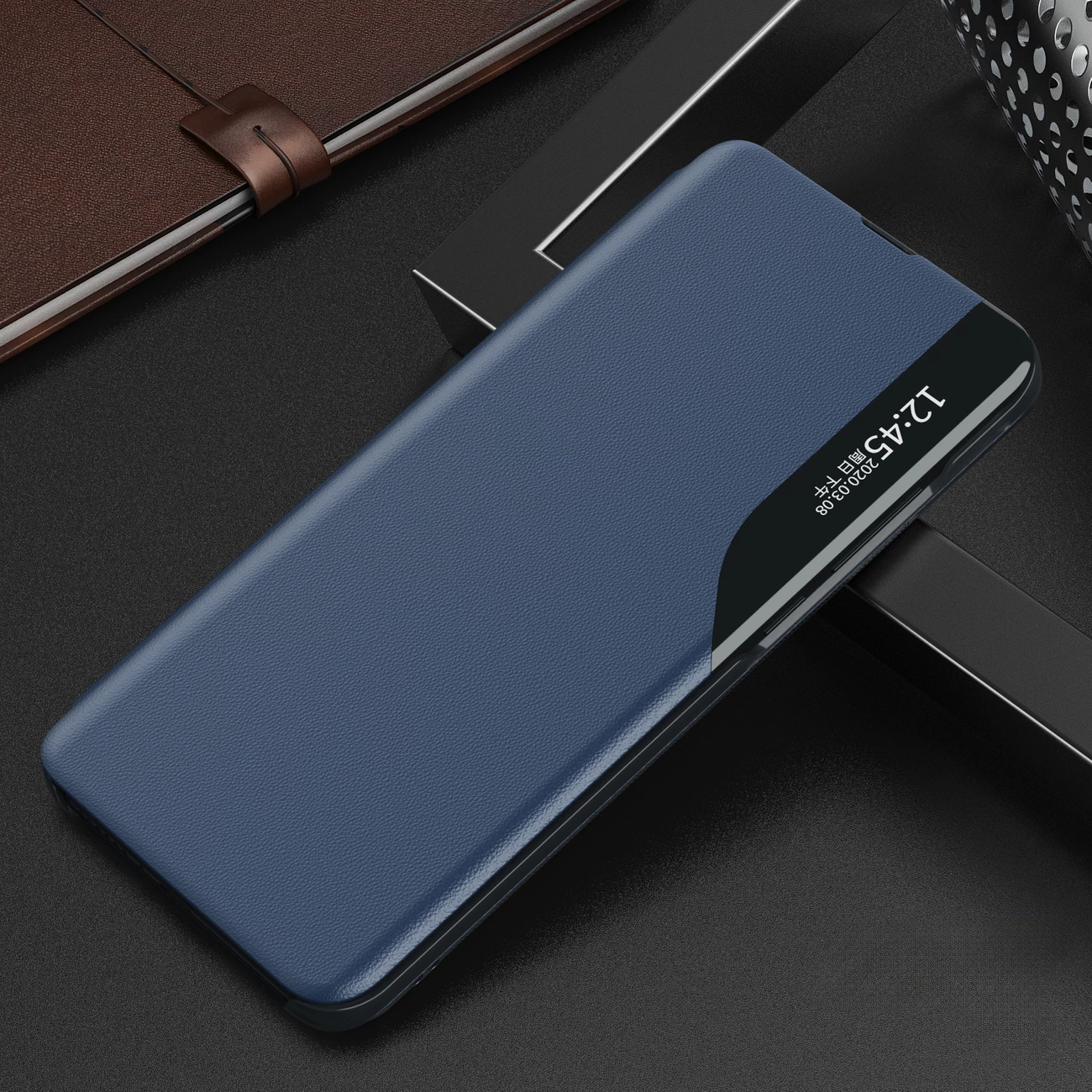 Etui s pogledom Hurtel Eco Leather za Xiaomi POCO C65 / Redmi 13C, modra