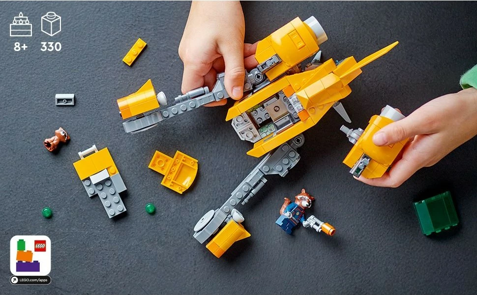 Gradbeni set LEGO Marvel Baby Rocketovo plovilo, 330 kosov, večbarvno
