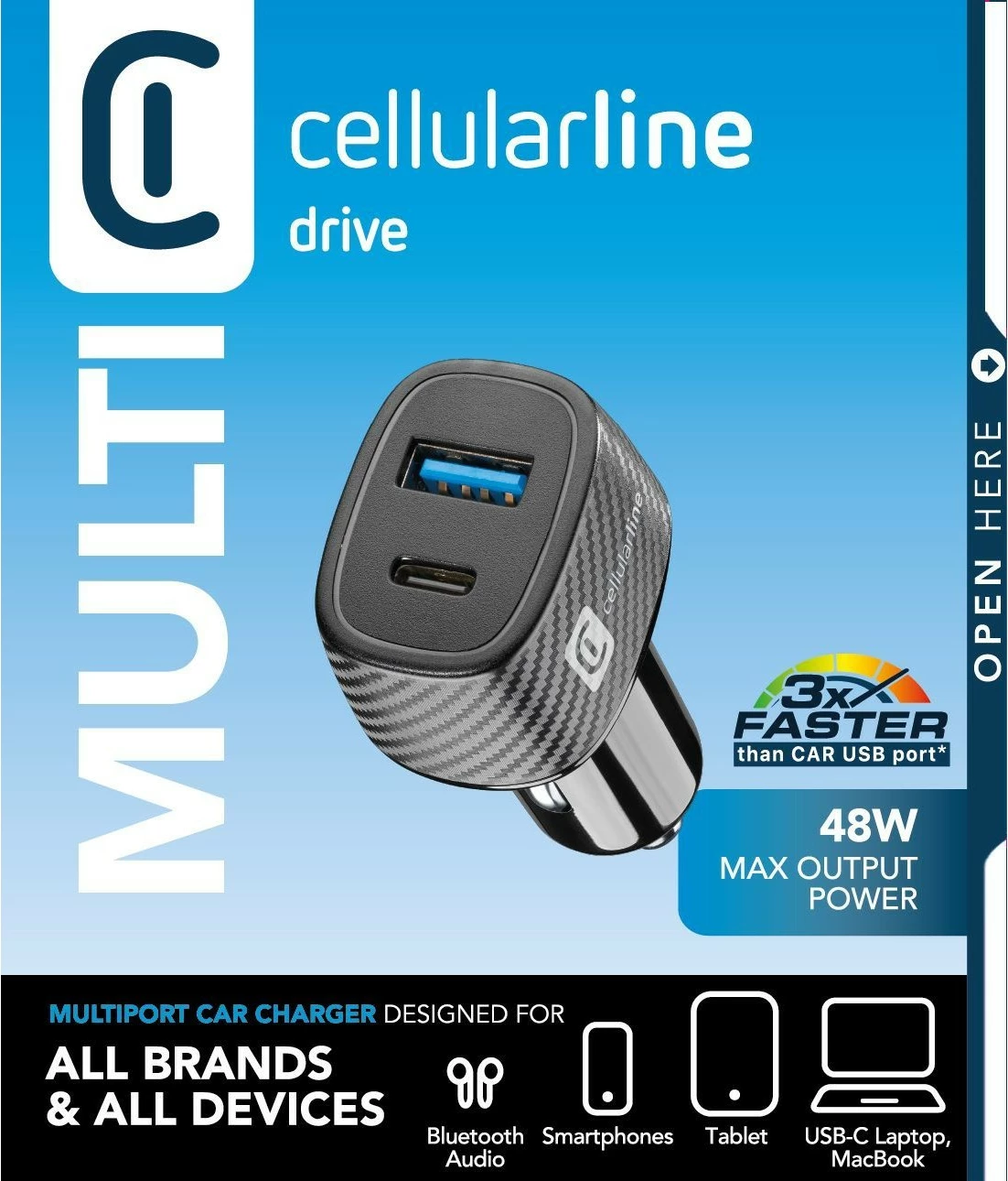 Avto polnilec Multipower Ultra 30W, USB-A/USB-C, črn — Cellularline