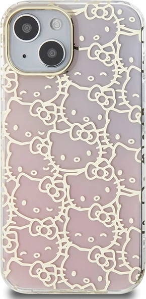 Ovitek Hello Kitty IML Gradient Electrop Crowded Kitty Head za iPhone 15, roza