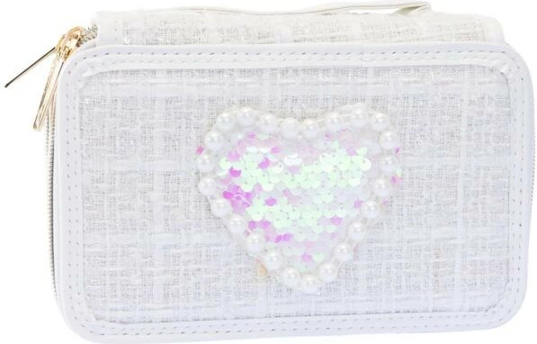 Etui za svinčnike Nice, 3-nadstropen, bel, s perlicami in sequins