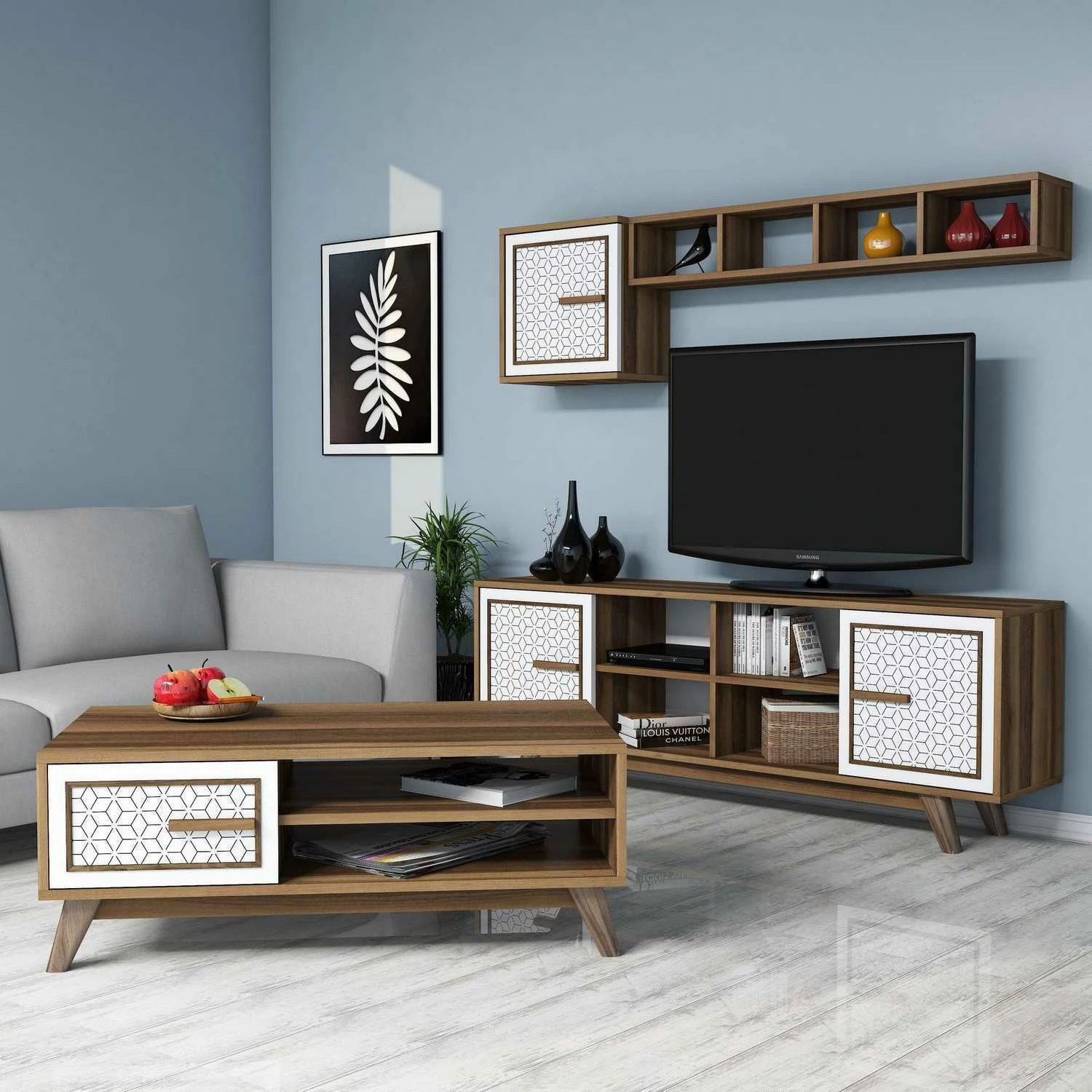 Set pohištva za dnevno sobo Skye Decor Ayla, oreh in bela