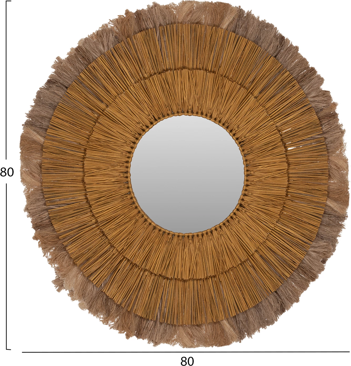 Okroglo stensko ogledalo iz Mendong trave in abaka vlaken v naravni in zlati barvi 80x4x80Hcm