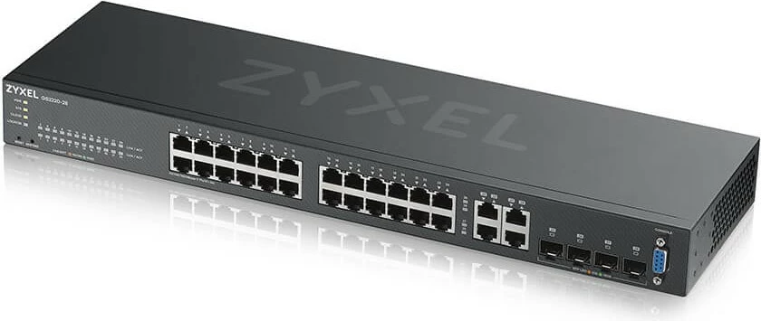 Profesionalni stikalo Zyxel GS2220-28 M RM, 24+4 vrat, rackmount, gigabit, črno