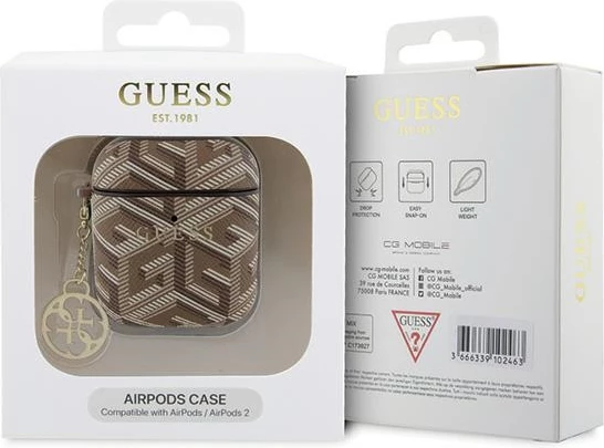 Ovitek za AirPods 1/2, Guess GCube Charm, rjav, z obeskom