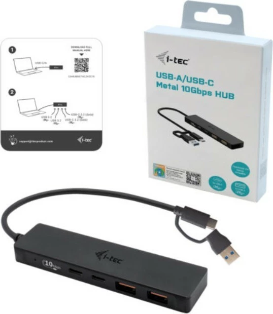 USB razdelilec i-tec C31HUBMETAL2A2C, 2x USB 3.0, 2x USB-C, 10 Gbps, kovinski, črn