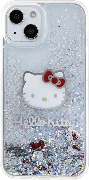 Ovitek za telefon z tekočimi bleščicami 'Liquid Glitter Charms' Kitty Head, Hello Kitty, za iPhone 15, srebrn