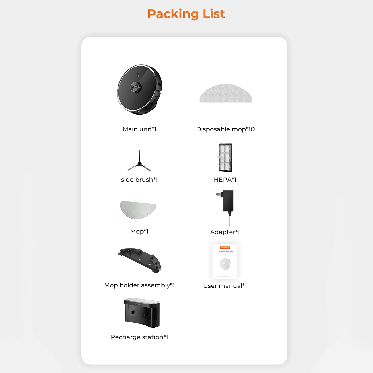 Robot sesalnik z mopom UWANT U100 Lite, polnilna postaja, siv