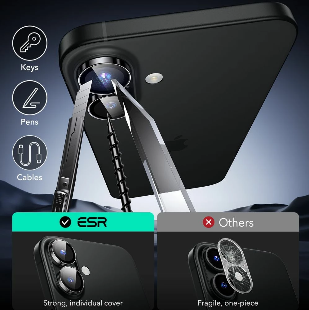 Zaščitno steklo za kamero ESR Armorite za iPhone 16 / 16 Plus, črno