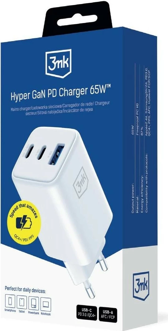 Hitri polnilec 3MK Hyper GaN 65W, bel