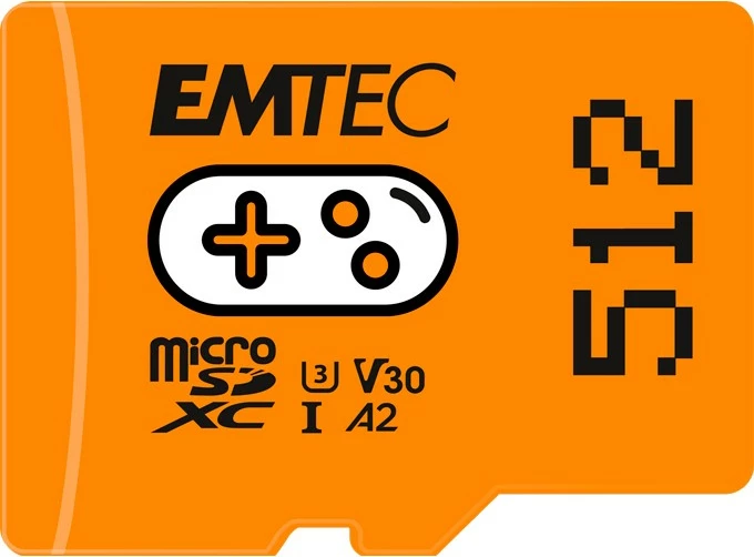 Kartica MicroSDXC za igre 512GB, EMTEC, UHS-I U3 V30 A2, oranžna