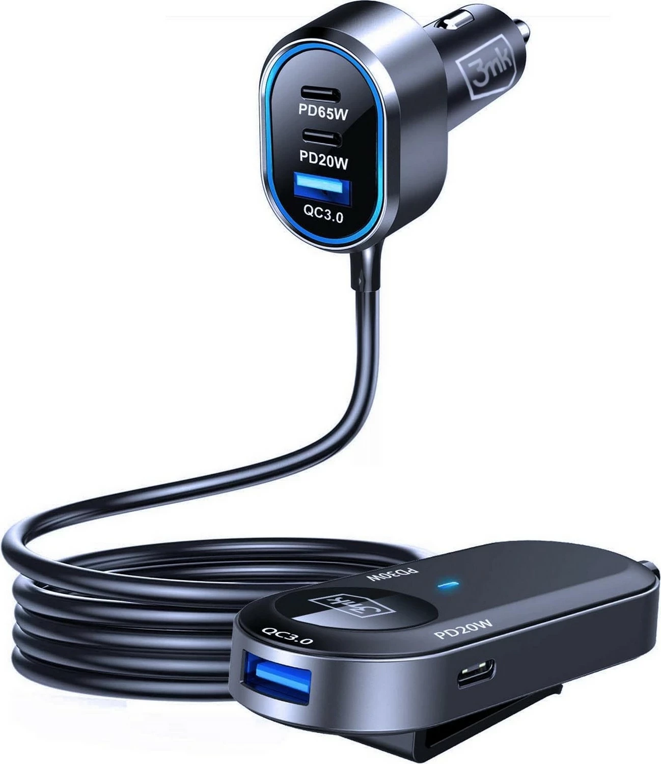 V avtu napajalnik 3MK Double Car Charger 135W, 4x USB-C, 2x USB-A, črn