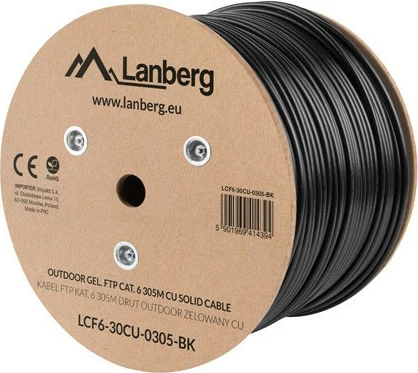 Omrežni kabel CAT 6, 305 m, F/UTP, 100% baker, črn, Lanberg