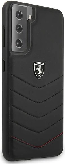 Quiltiran ovitek za telefon, Ferrari Off Track za Samsung Galaxy S21, trd, pravo usnje, črn