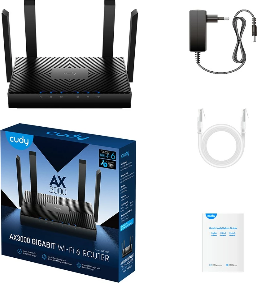 Usmerjevalnik Cudy WR3000, AX3000 Wi-Fi 6, 4 antene, črn