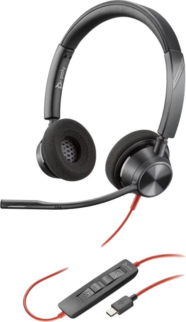 Slušalke s mikrofonom, z USB-C kablom, stereo, z upravljanjem na kablu, Poly Plantronics Blackwire 3320 8X219AA, črne