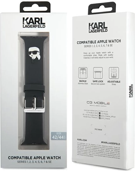 Trak za Apple Watch z 3D motivom Karl Head, silikon, črn, Karl Lagerfeld