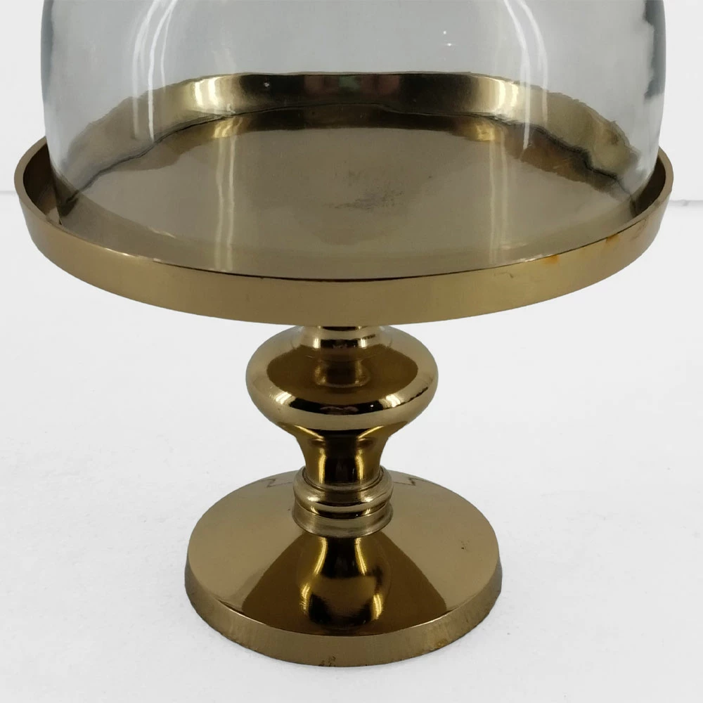 Dekorativna posoda s pokrovom, aluminij in steklo, zlata, 20x20x29 cm