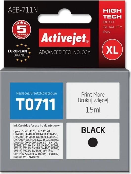 Zamenjalna črnila Activejet AEB-711N za tiskalnik Epson, 15 ml, črno