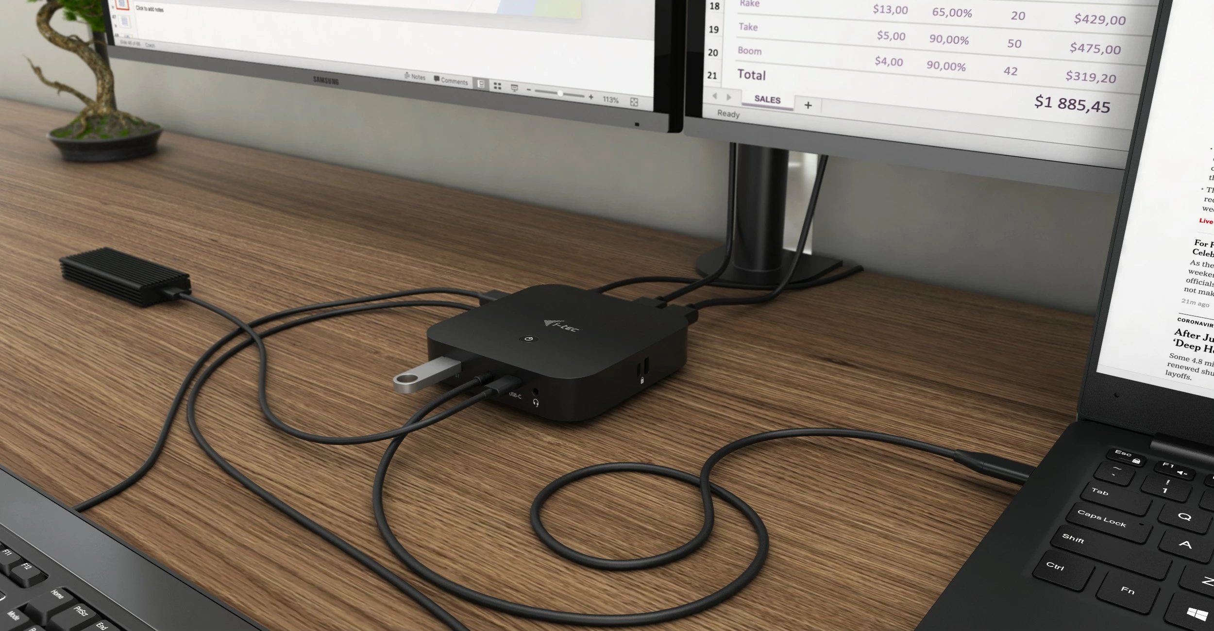 Docking postaja USB-C Dual Display, 100 W, z univerzalnim polnilcem, črna - i-tec