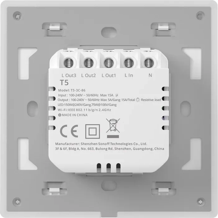 Pametno stensko stikalo Sonoff TX T5 4C, 4-kanalno, WiFi, belo