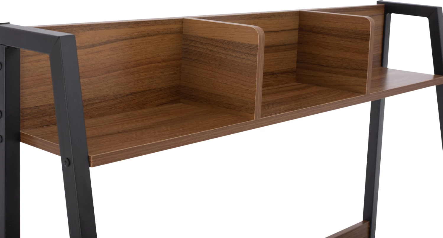 Pisarna z knjižno omaro FH2390.12 melamin v barvi oreha in črni kovinski okvir 100x48x139H cm