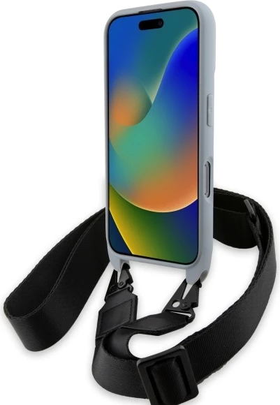 Ovitek z oglavno M-linijo BMW Carbon Stripe & Strap za iPhone 16 Pro, siv