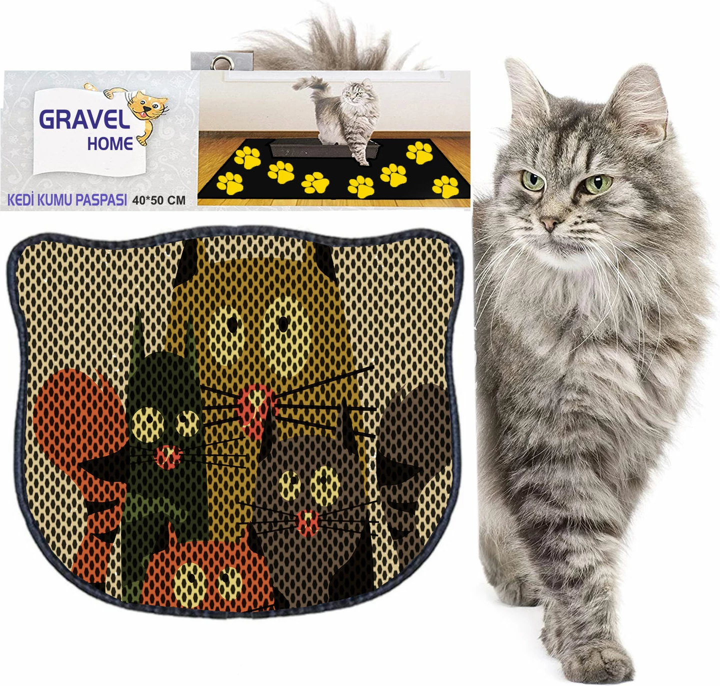 Preproga za mačji pesek, večbarvna, Paws & Whiskers Kdkafa0094, 40x50 cm