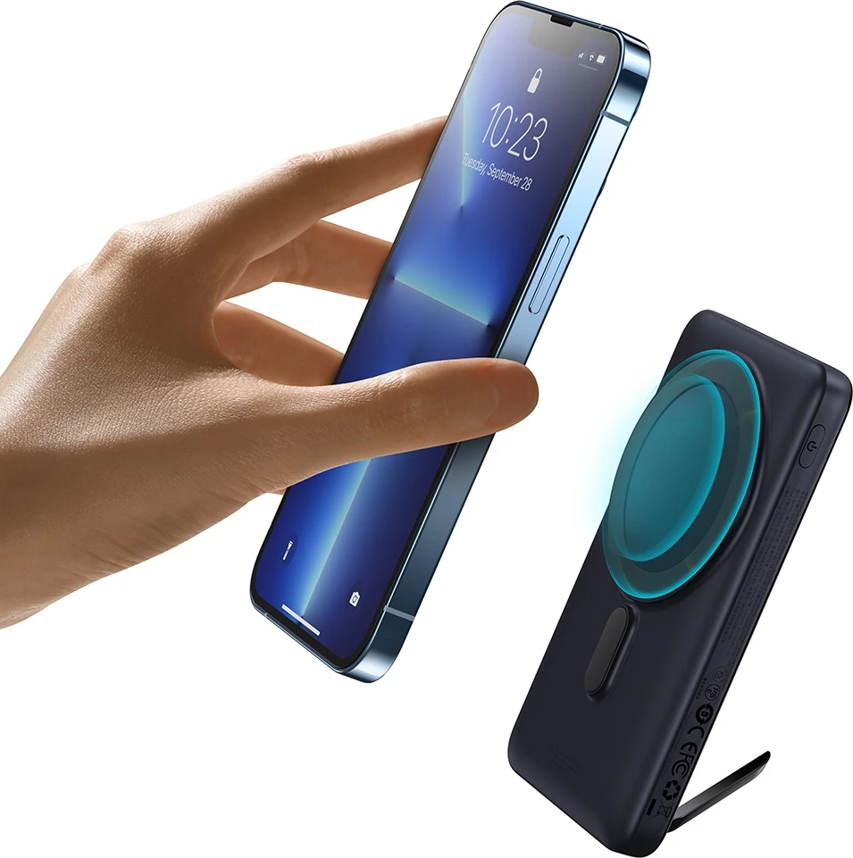 Powerbank Baseus Magnetic Bracket PPCX000203, 10000 mAh, MagSafe, 20 W, z USB-C kablom 0,5 m, temno modra