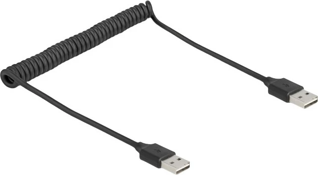 Spiralni USB 2.0 kabel, DeLOCK EASY-USB Type-A moški-moški, 0,8 m, črn
