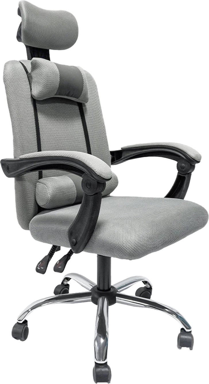 Pisaniški stol CRONER FH1196.02 sivo mrežasto-kromirano kovinsko podnožje-črn najlonski okvir 58x54x120Hcm