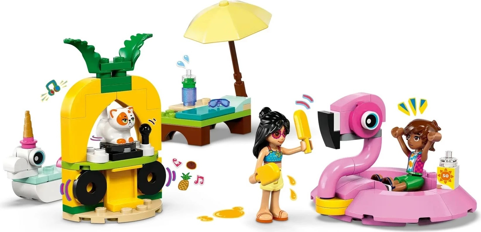 Set igrač za bazensko zabavo z enim samorogom in flamingom LEGO Friends 42658, 99 delov