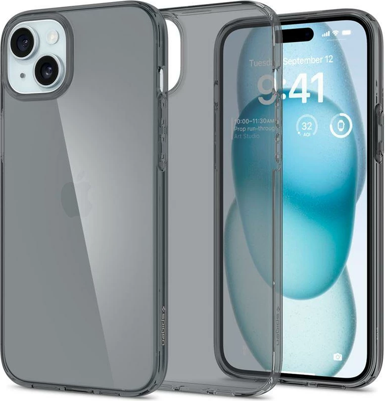 Prozoren ovitek Spigen Crystal Flex za iPhone 15 Plus, sivo-prozoren