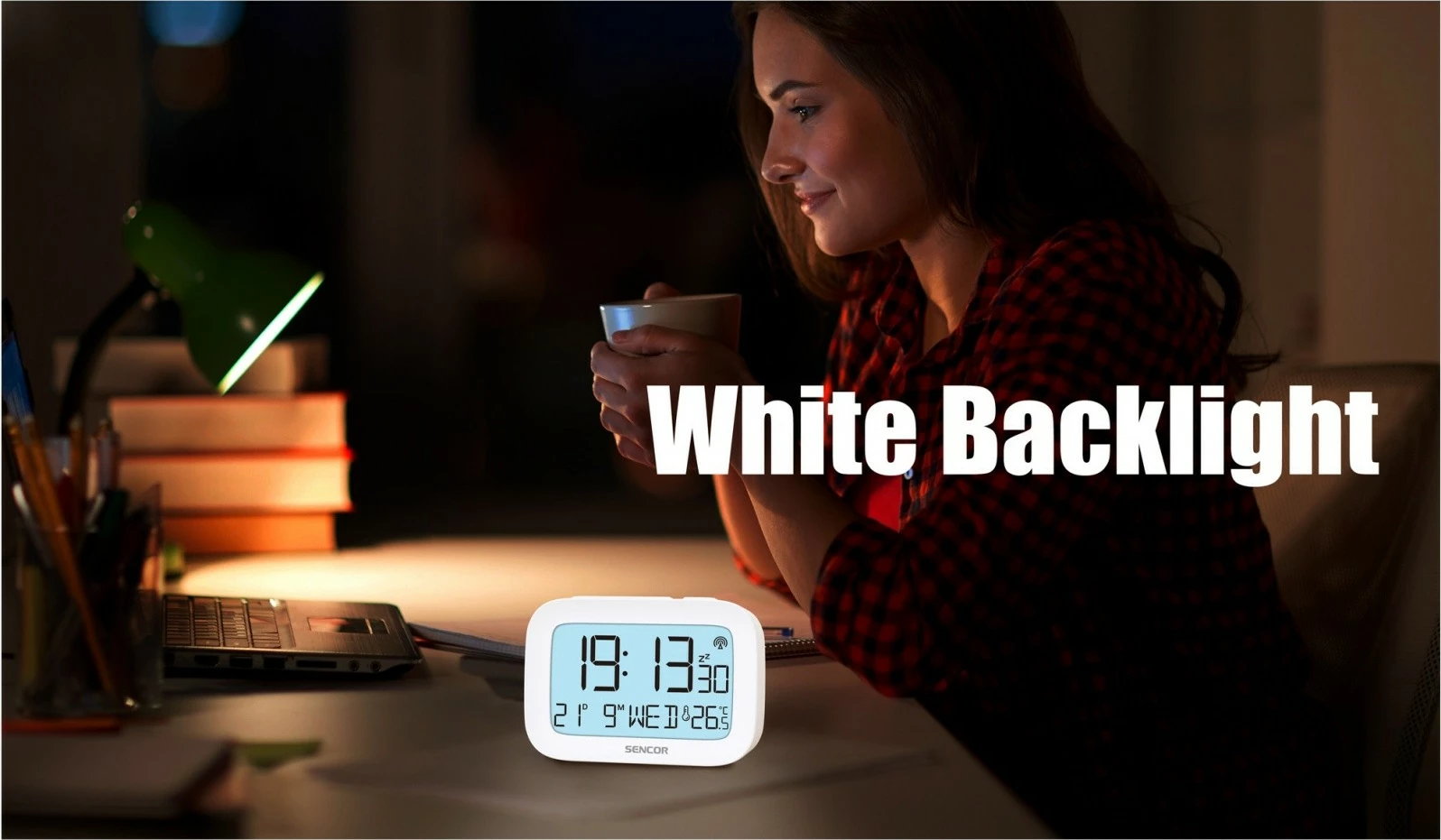 Alarmna ura s termometrom Sencor SDC 2200, bela